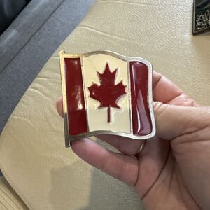 Canada Flag Maple Leaf Silver Tone Belt Buckle 3160 Vintage